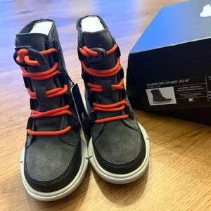 Sorel Kids Explorer Lace WP Boots - Charcoal and Red